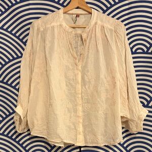 Anthropologie Cream Floral Embroidered Blouse